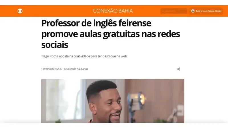 Matéria da Rede Globo Conexão Bahia sobre Tiago Rocha